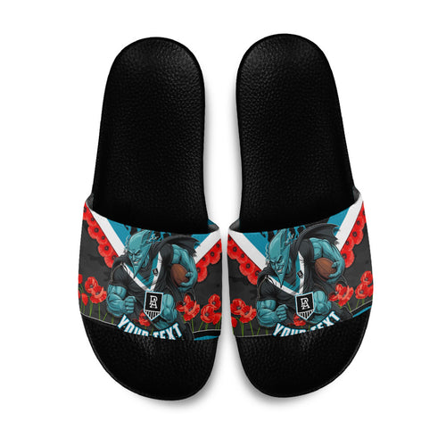 Personalised Port Adelaide Power ANZAC Slide Sandals Military Remembrance Australian Football Mascot Camouflage