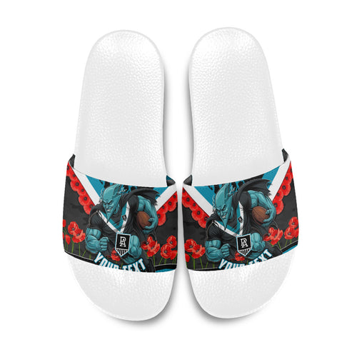 Personalised Port Adelaide Power ANZAC Slide Sandals Military Remembrance Australian Football Mascot Camouflage
