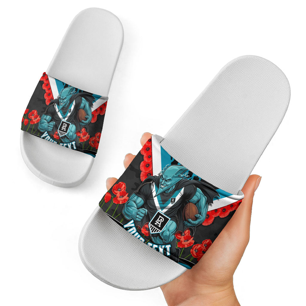 Personalised Port Adelaide Power ANZAC Slide Sandals Military Remembrance Australian Football Mascot Camouflage