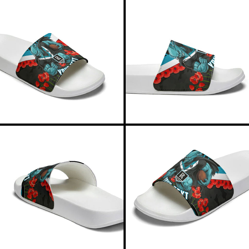 Personalised Port Adelaide Power ANZAC Slide Sandals Military Remembrance Australian Football Mascot Camouflage