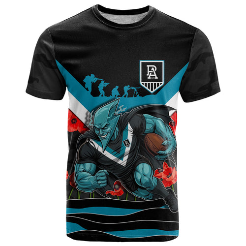 Personalised Port Adelaide Power ANZAC T Shirt Military Remembrance Australian Football Mascot Camouflage