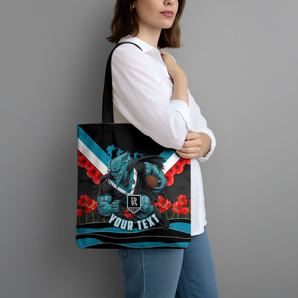 Personalised Port Adelaide Power ANZAC Tote Bag Military Remembrance Australian Football Mascot Camouflage