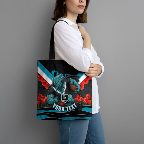 Personalised Port Adelaide Power ANZAC Tote Bag Military Remembrance Australian Football Mascot Camouflage
