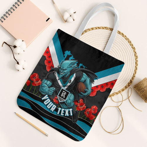 Personalised Port Adelaide Power ANZAC Tote Bag Military Remembrance Australian Football Mascot Camouflage