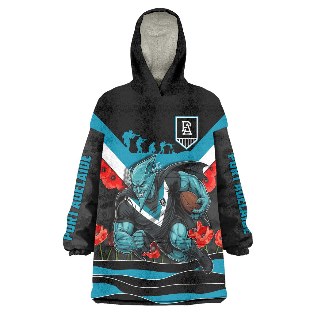 Personalised Port Adelaide Power ANZAC Wearable Blanket Hoodie Military Remembrance Australian Football Mascot Camouflage
