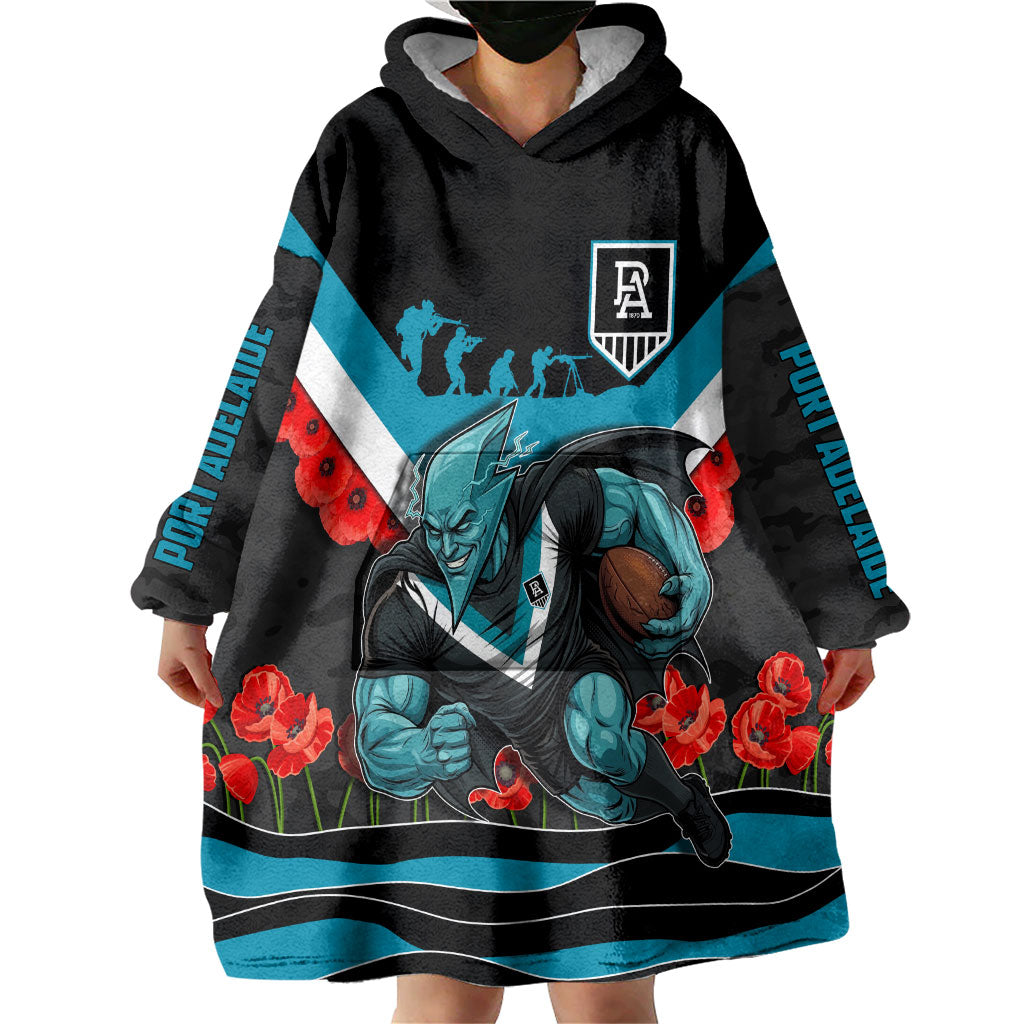 Personalised Port Adelaide Power ANZAC Wearable Blanket Hoodie Military Remembrance Australian Football Mascot Camouflage