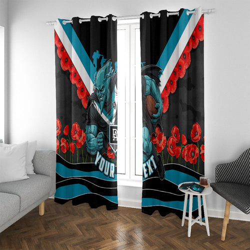 Personalised Port Adelaide Power ANZAC Window Curtain Military Remembrance Australian Football Mascot Camouflage