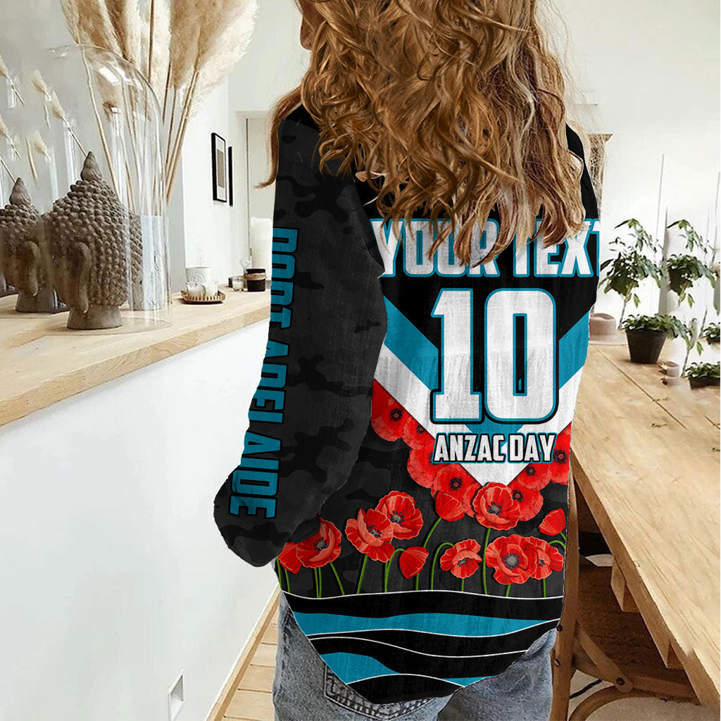Personalised Port Adelaide Power ANZAC Women Casual Shirt Military Remembrance Australian Football Mascot Camouflage