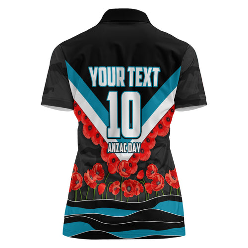 Personalised Port Adelaide Power ANZAC Women Polo Shirt Military Remembrance Australian Football Mascot Camouflage