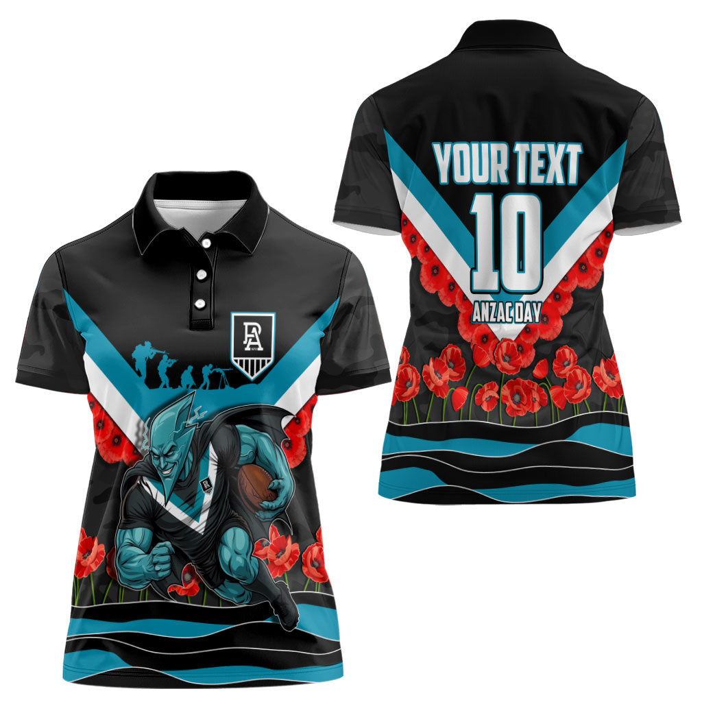 Personalised Port Adelaide Power ANZAC Women Polo Shirt Military Remembrance Australian Football Mascot Camouflage