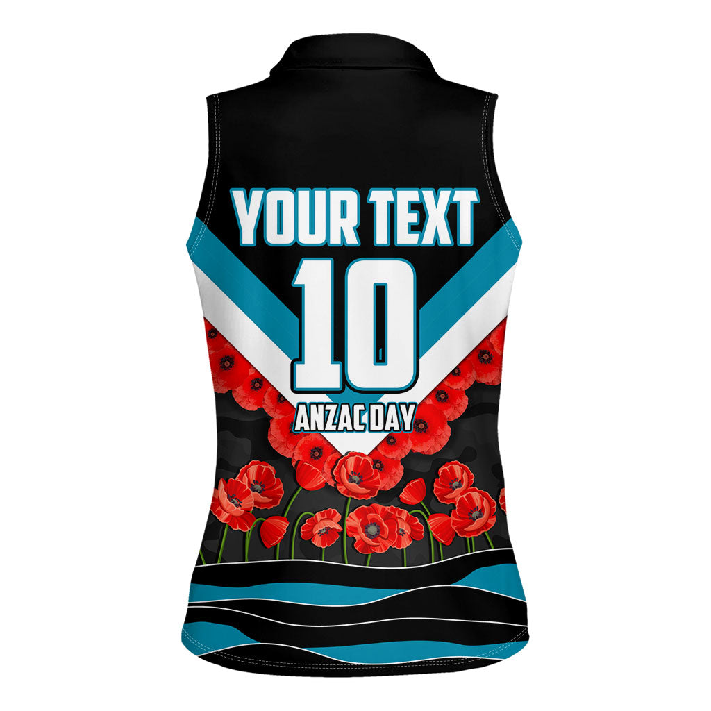 Personalised Port Adelaide Power ANZAC Women Sleeveless Polo Shirt Military Remembrance Australian Football Mascot Camouflage