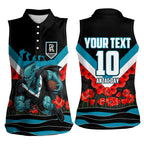 Personalised Port Adelaide Power ANZAC Women Sleeveless Polo Shirt Military Remembrance Australian Football Mascot Camouflage