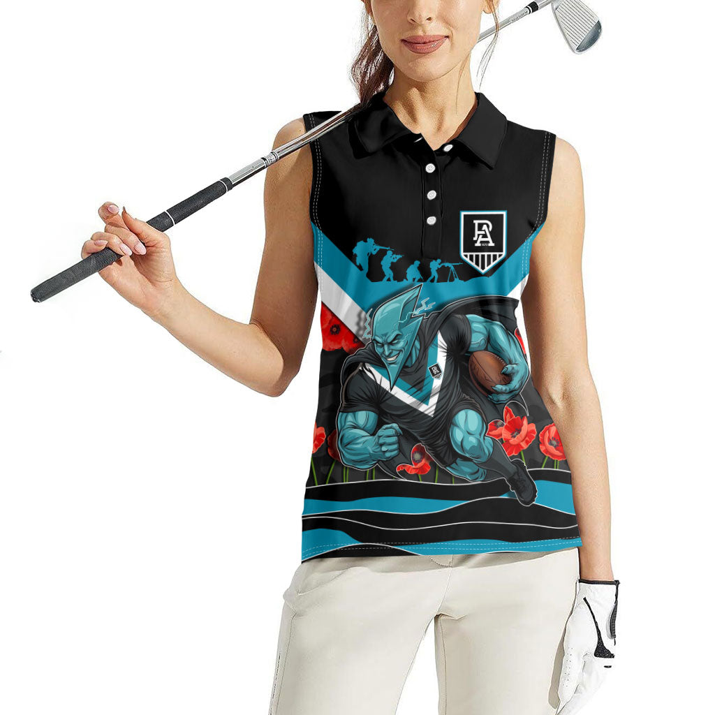 Personalised Port Adelaide Power ANZAC Women Sleeveless Polo Shirt Military Remembrance Australian Football Mascot Camouflage