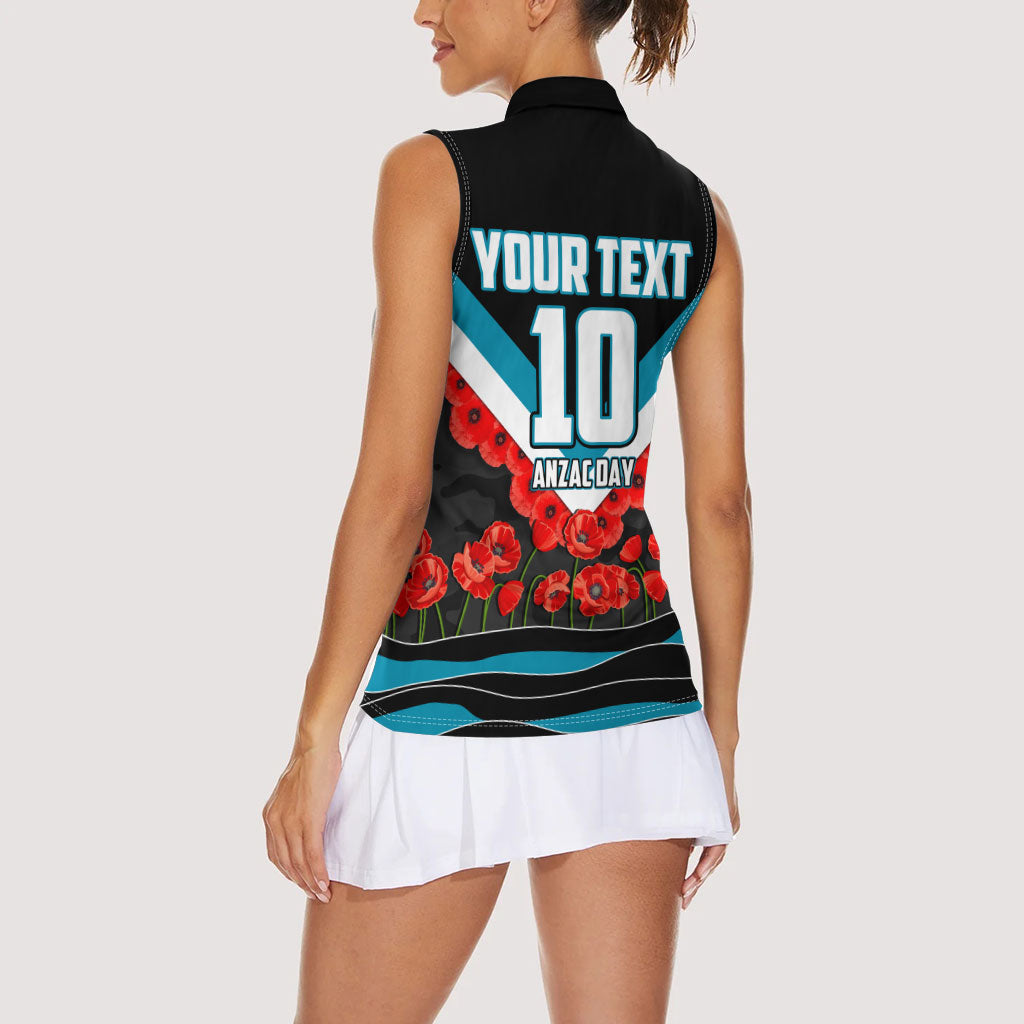 Personalised Port Adelaide Power ANZAC Women Sleeveless Polo Shirt Military Remembrance Australian Football Mascot Camouflage