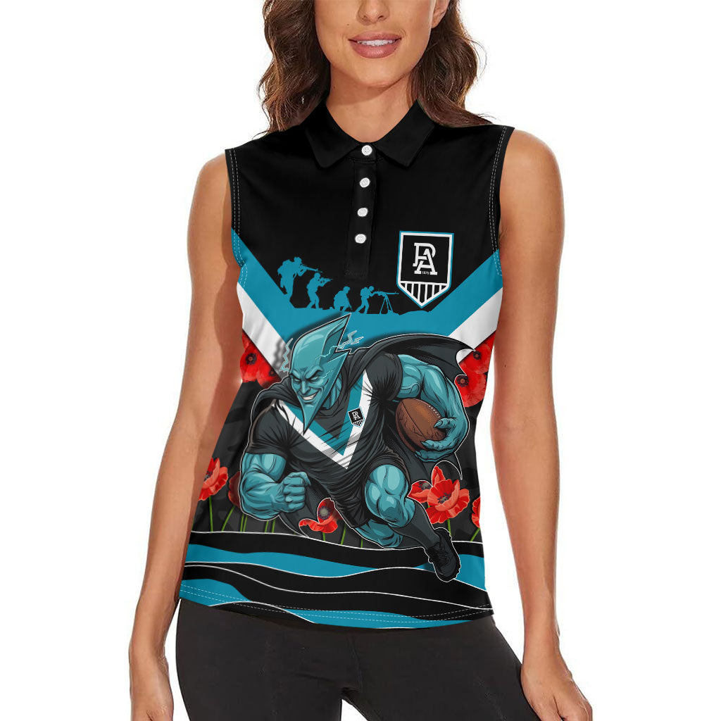 Personalised Port Adelaide Power ANZAC Women Sleeveless Polo Shirt Military Remembrance Australian Football Mascot Camouflage