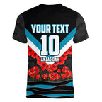 Personalised Port Adelaide Power ANZAC Women V-Neck T-Shirt Military Remembrance Australian Football Mascot Camouflage
