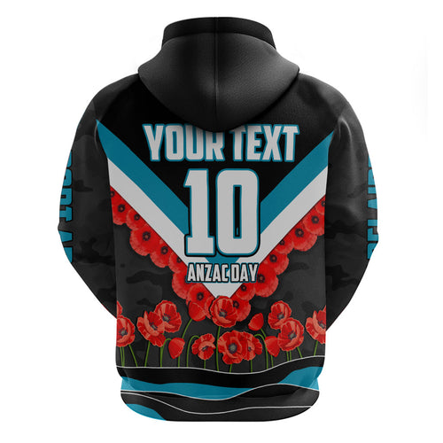 Personalised Port Adelaide Power ANZAC Zip Hoodie Military Remembrance Australian Football Mascot Camouflage