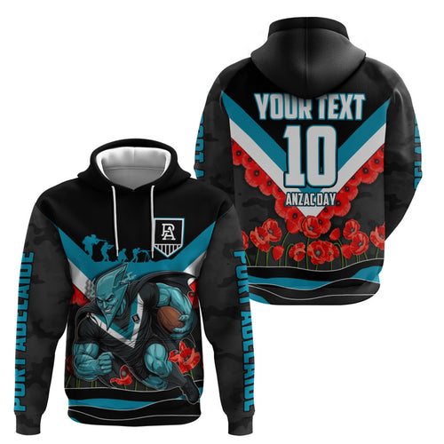 Personalised Port Adelaide Power ANZAC Zip Hoodie Military Remembrance Australian Football Mascot Camouflage