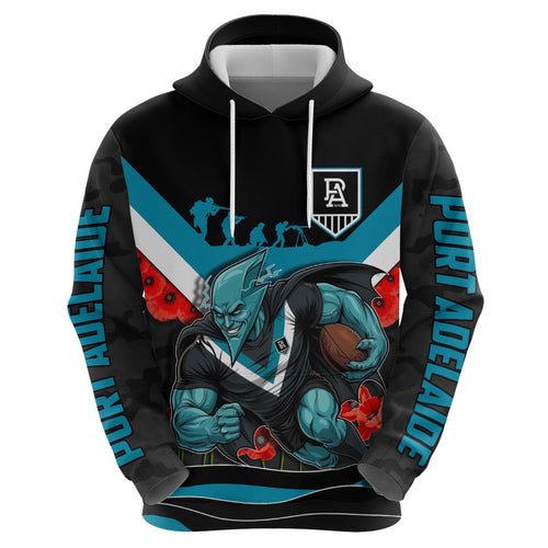 Personalised Port Adelaide Power ANZAC Zip Hoodie Military Remembrance Australian Football Mascot Camouflage
