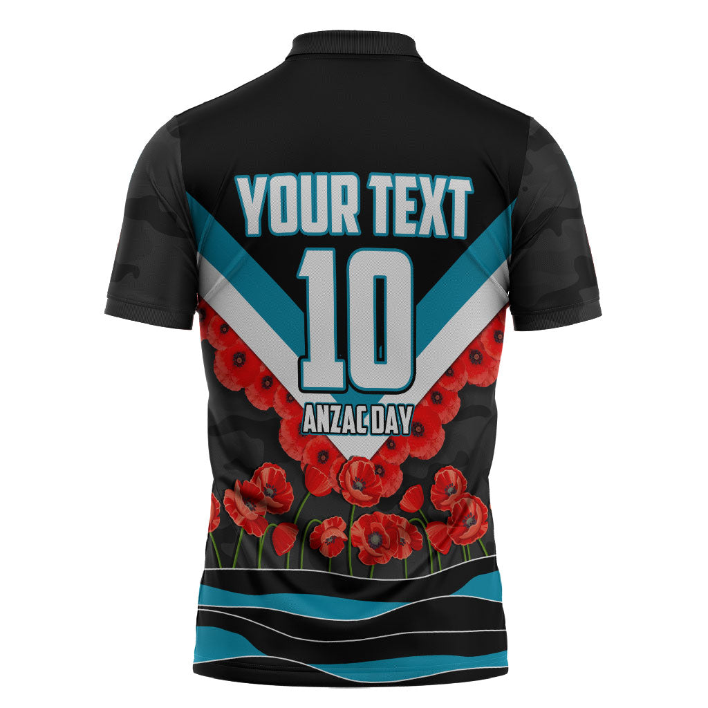 Personalised Port Adelaide Power ANZAC Zipper Polo Shirt Military Remembrance Australian Football Mascot Camouflage