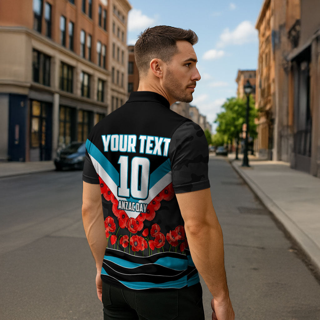 Personalised Port Adelaide Power ANZAC Zipper Polo Shirt Military Remembrance Australian Football Mascot Camouflage