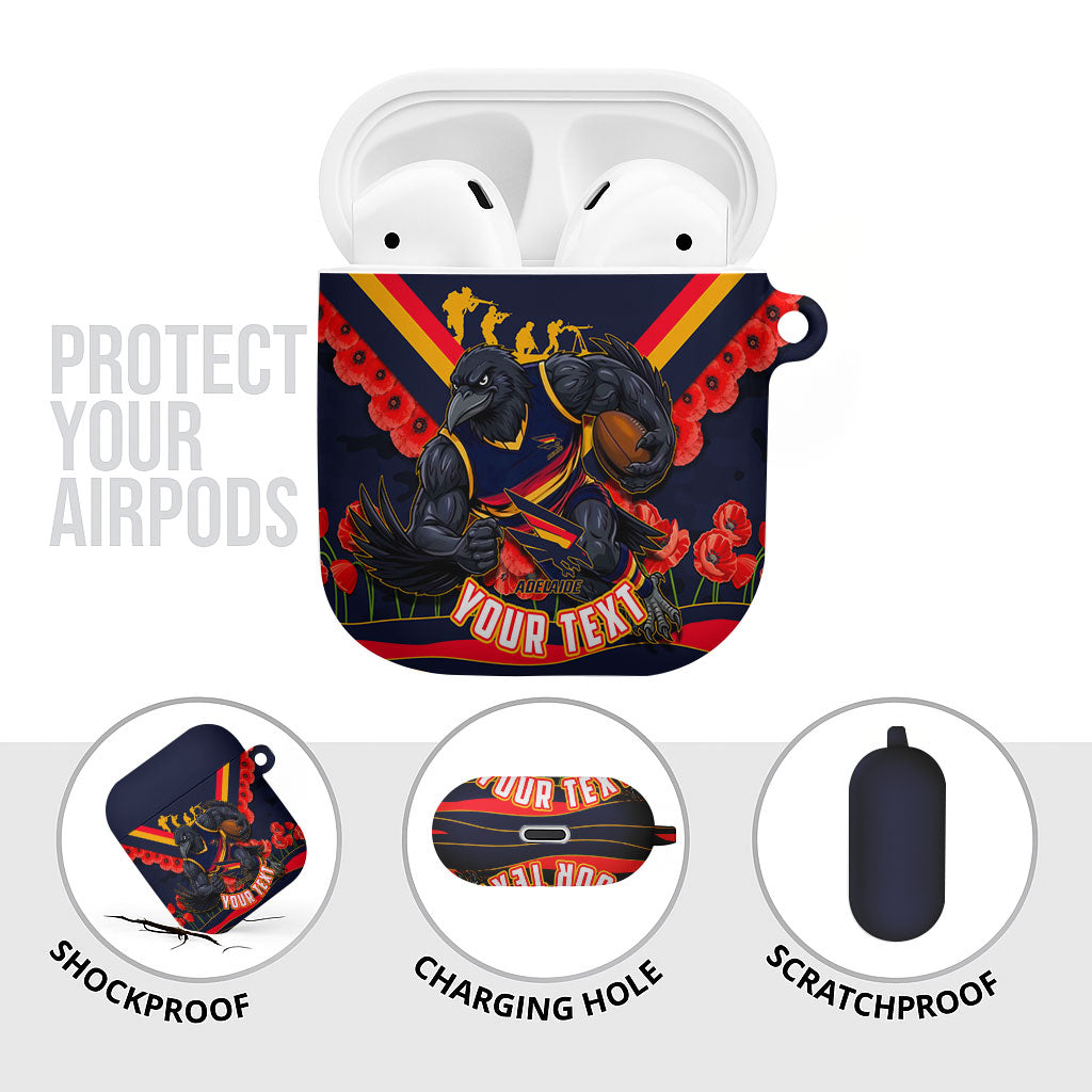 Personalised Adelaide Crows ANZAC AirPods Case Military Remembrance Australian Football Mascot Camouflage