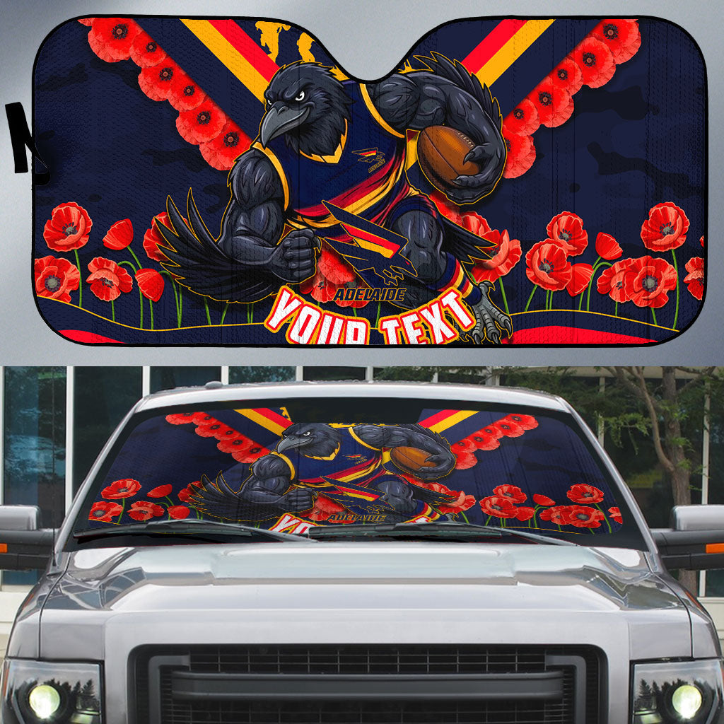 Personalised Adelaide Crows ANZAC Auto Sun Shade Military Remembrance Australian Football Mascot Camouflage