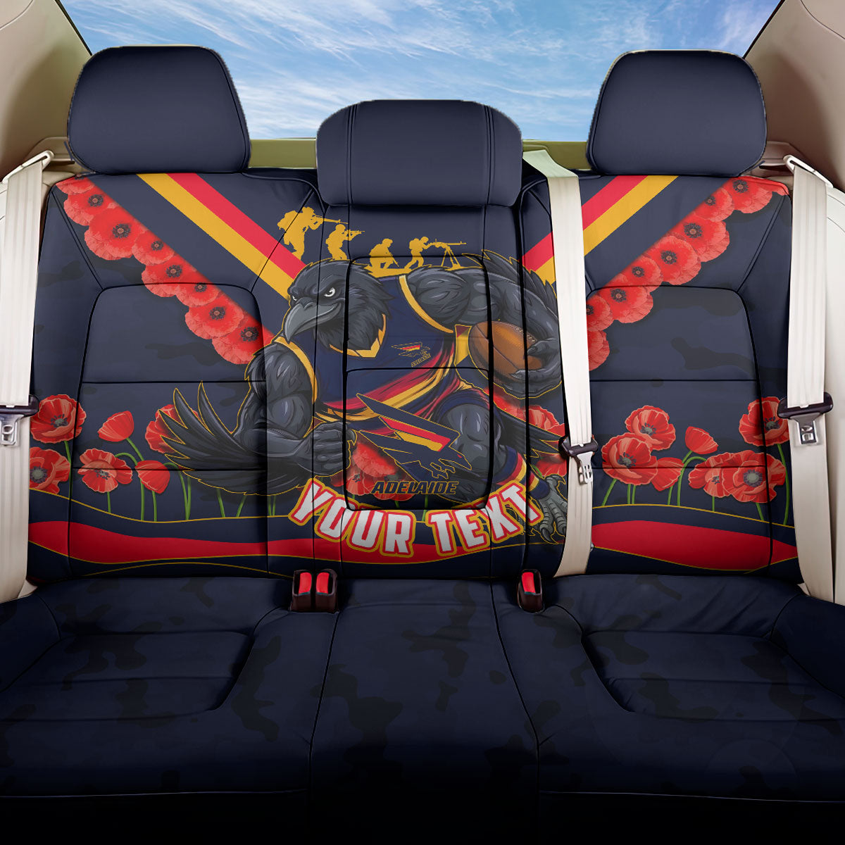 Personalised Adelaide Crows ANZAC Back Car Seat Cover Military Remembrance Australian Football Mascot Camouflage