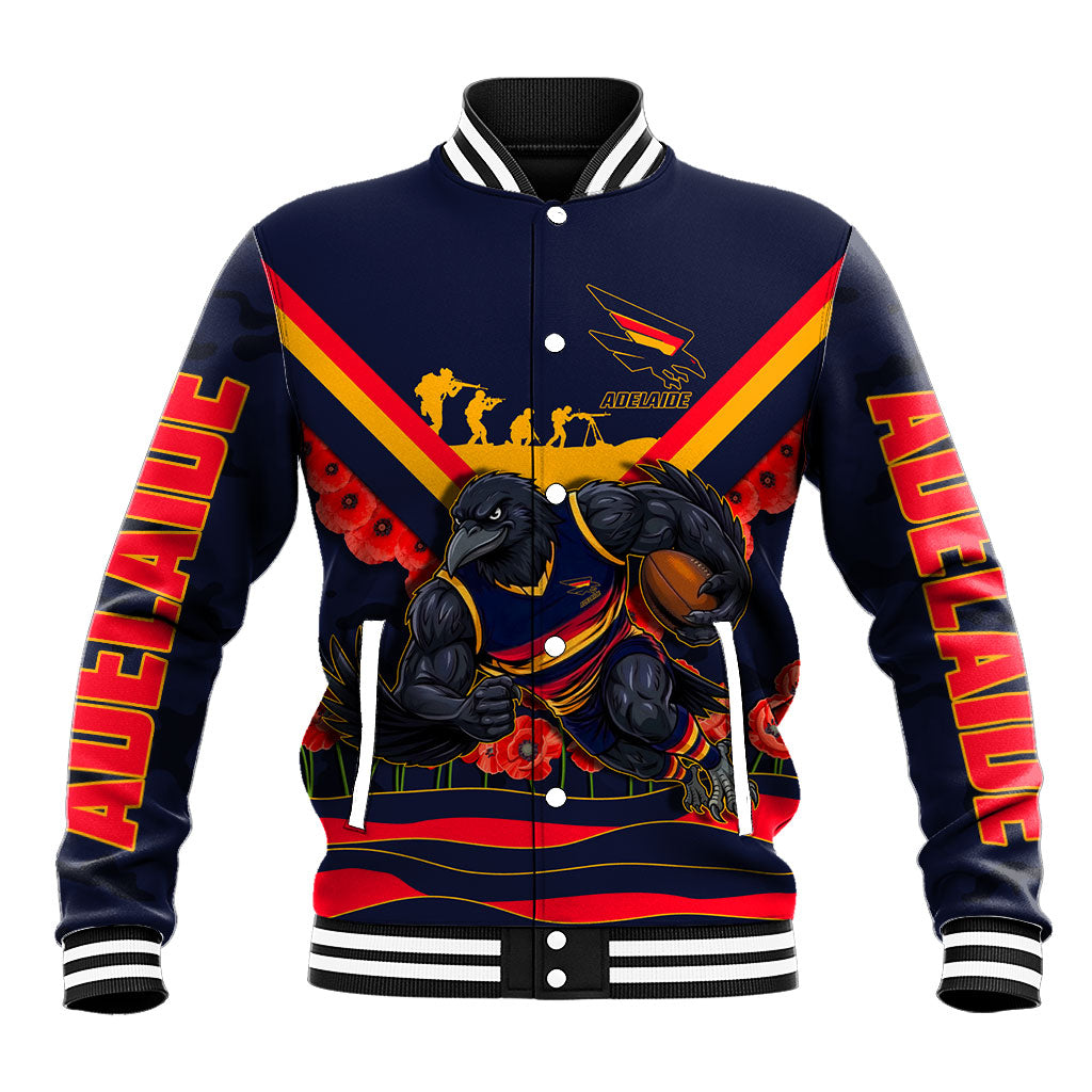 Personalised Adelaide Crows ANZAC Baseball Jacket Military Remembrance Australian Football Mascot Camouflage