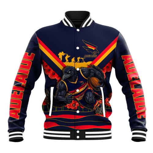 Personalised Adelaide Crows ANZAC Baseball Jacket Military Remembrance Australian Football Mascot Camouflage