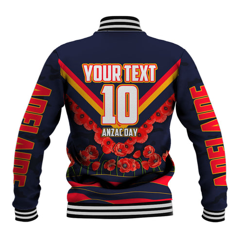 Personalised Adelaide Crows ANZAC Baseball Jacket Military Remembrance Australian Football Mascot Camouflage