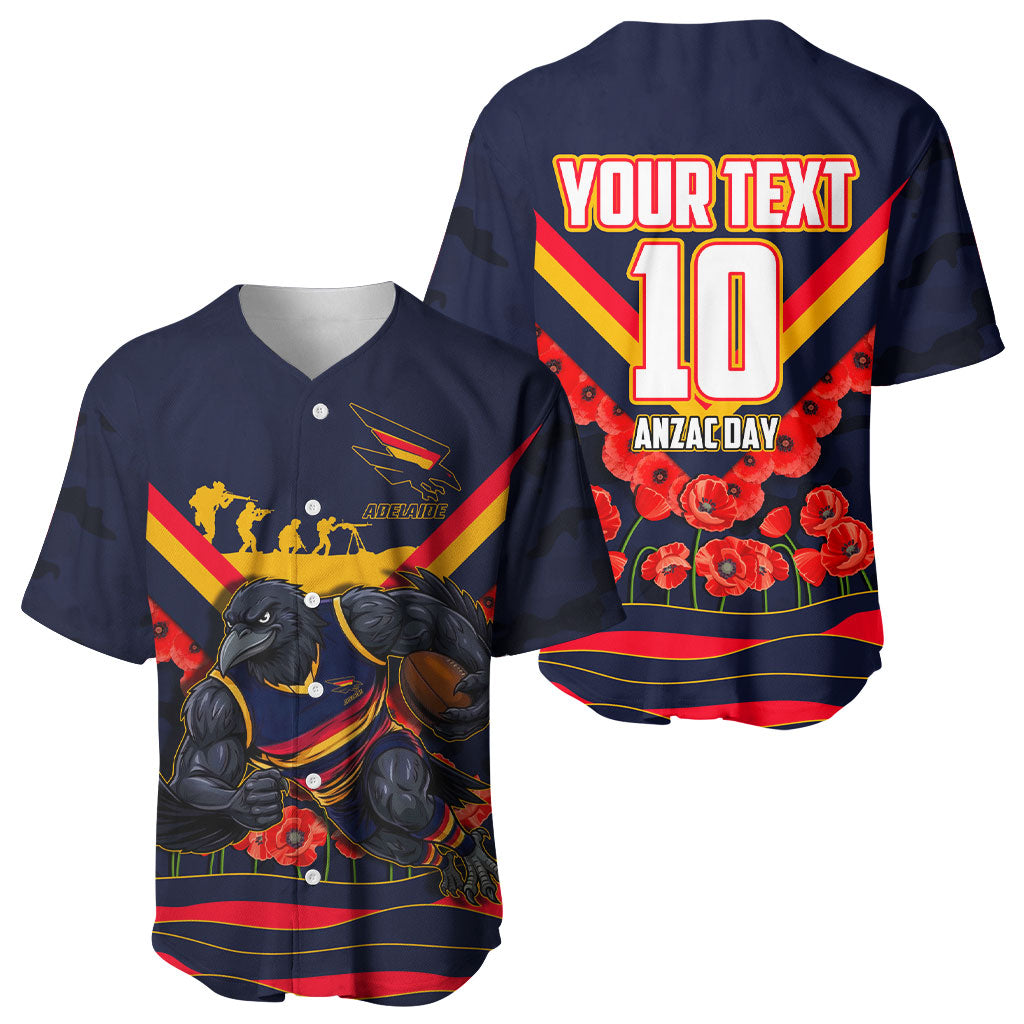 Personalised Adelaide Crows ANZAC Baseball Jersey Military Remembrance Australian Football Mascot Camouflage