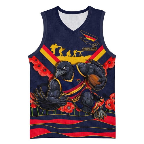 Personalised Adelaide Crows ANZAC Basketball Jersey Military Remembrance Australian Football Mascot Camouflage