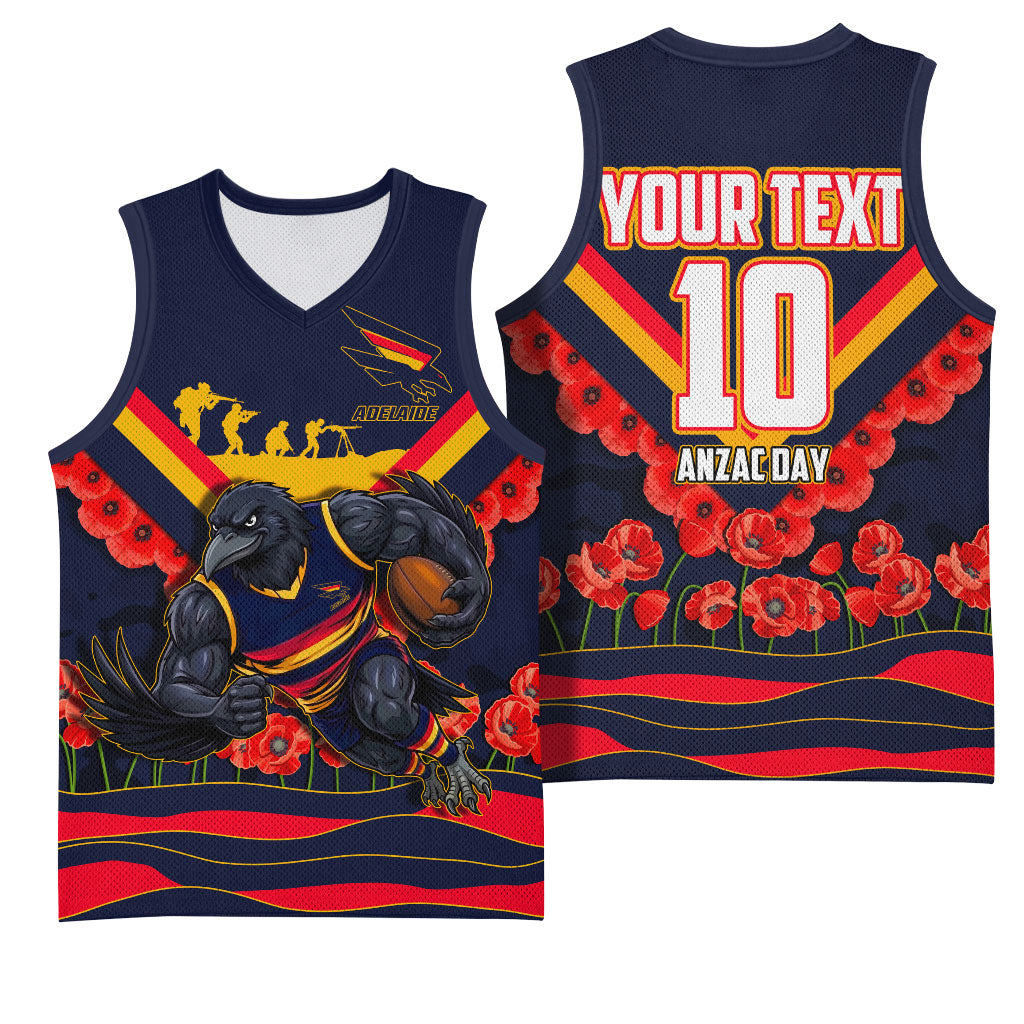 Personalised Adelaide Crows ANZAC Basketball Jersey Military Remembrance Australian Football Mascot Camouflage