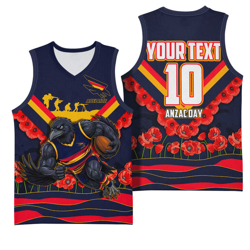 Personalised Adelaide Crows ANZAC Basketball Jersey Military Remembrance Australian Football Mascot Camouflage