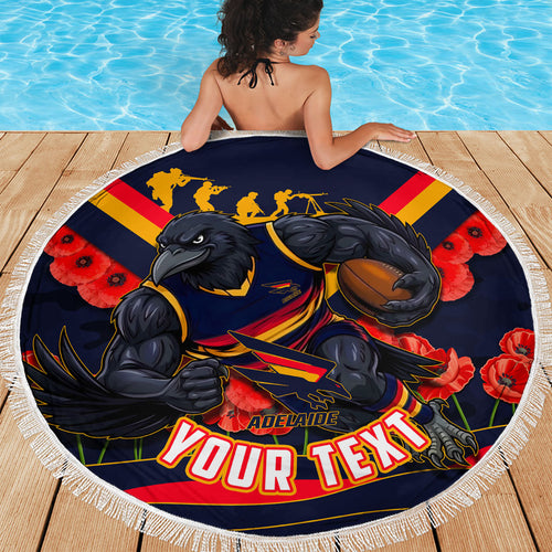 Personalised Adelaide Crows ANZAC Beach Blanket Military Remembrance Australian Football Mascot Camouflage