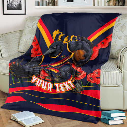 Personalised Adelaide Crows ANZAC Blanket Military Remembrance Australian Football Mascot Camouflage