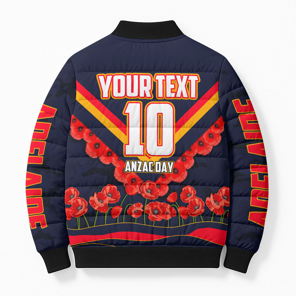 Personalised Adelaide Crows ANZAC Bomber Puffer Jacket Military Remembrance Australian Football Mascot Camouflage