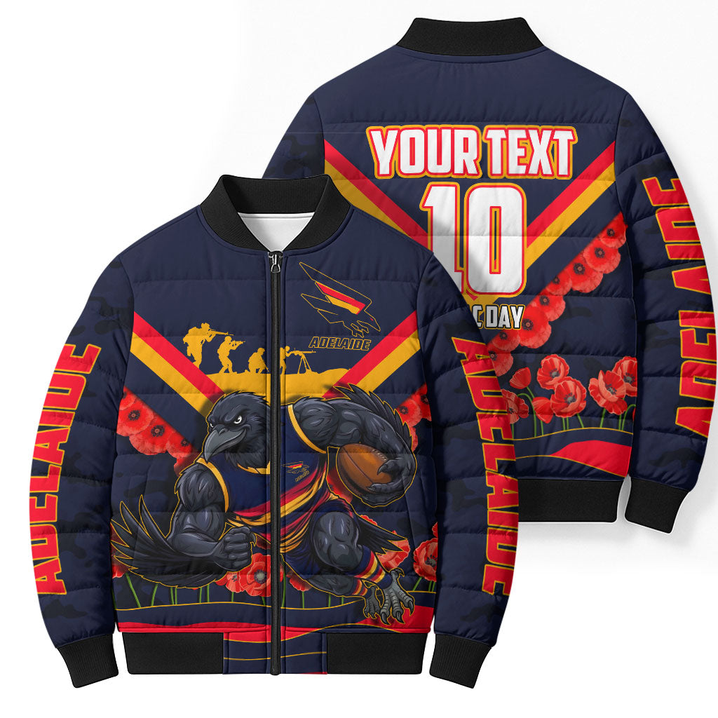 Personalised Adelaide Crows ANZAC Bomber Puffer Jacket Military Remembrance Australian Football Mascot Camouflage