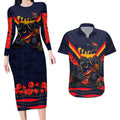 Personalised Adelaide Crows ANZAC Couples Matching Long Sleeve Bodycon Dress and Hawaiian Shirt Military Remembrance Australian Football Mascot Camouflage