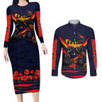 Personalised Adelaide Crows ANZAC Couples Matching Long Sleeve Bodycon Dress and Long Sleeve Button Shirt Military Remembrance Australian Football Mascot Camouflage