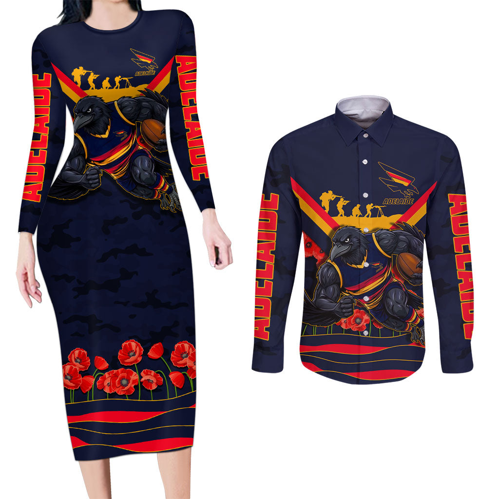 Personalised Adelaide Crows ANZAC Couples Matching Long Sleeve Bodycon Dress and Long Sleeve Button Shirt Military Remembrance Australian Football Mascot Camouflage