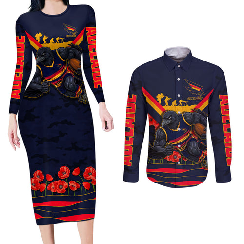 Personalised Adelaide Crows ANZAC Couples Matching Long Sleeve Bodycon Dress and Long Sleeve Button Shirt Military Remembrance Australian Football Mascot Camouflage