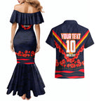 Personalised Adelaide Crows ANZAC Couples Matching Mermaid Dress and Hawaiian Shirt Military Remembrance Australian Football Mascot Camouflage