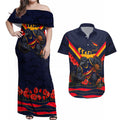 Personalised Adelaide Crows ANZAC Couples Matching Off Shoulder Maxi Dress and Hawaiian Shirt Military Remembrance Australian Football Mascot Camouflage
