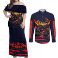 Personalised Adelaide Crows ANZAC Couples Matching Off Shoulder Maxi Dress and Long Sleeve Button Shirt Military Remembrance Australian Football Mascot Camouflage