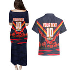Personalised Adelaide Crows ANZAC Couples Matching Puletasi and Hawaiian Shirt Military Remembrance Australian Football Mascot Camouflage