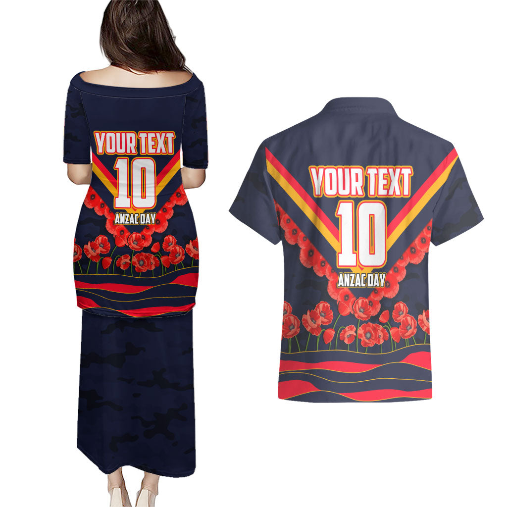 Personalised Adelaide Crows ANZAC Couples Matching Puletasi and Hawaiian Shirt Military Remembrance Australian Football Mascot Camouflage