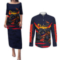Personalised Adelaide Crows ANZAC Couples Matching Puletasi and Long Sleeve Button Shirt Military Remembrance Australian Football Mascot Camouflage