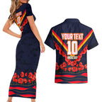 Personalised Adelaide Crows ANZAC Couples Matching Short Sleeve Bodycon Dress and Hawaiian Shirt Military Remembrance Australian Football Mascot Camouflage